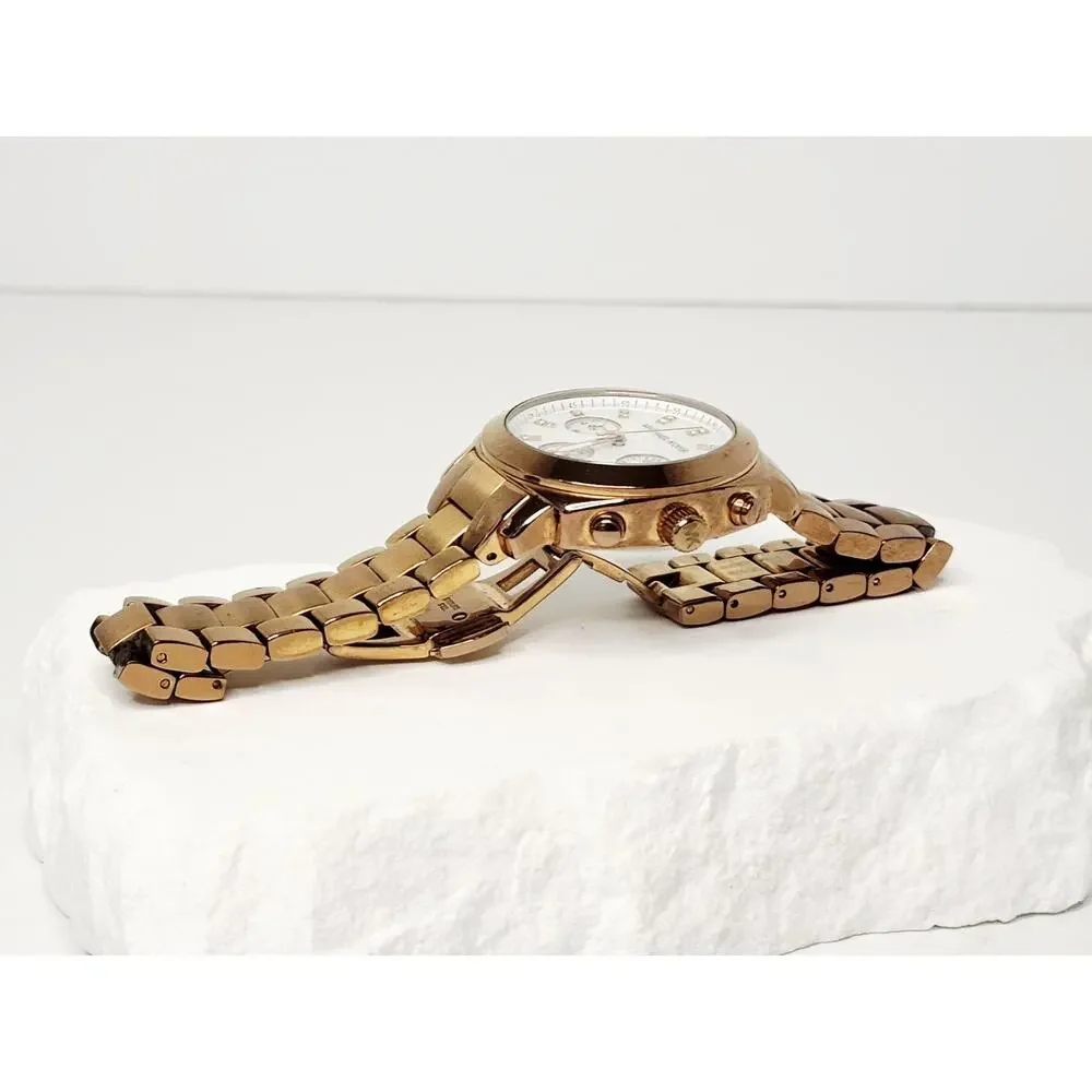 Michael Kors Rose Gold MOP Dial Crystal Chronograph Watch MK5336 New Battery